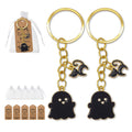Black Enamel Ghost Keychain Gold Ring Witch Hat Charm view 2