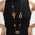 Textured Oval Station Long Necklace in Polished Gold Tone view 3