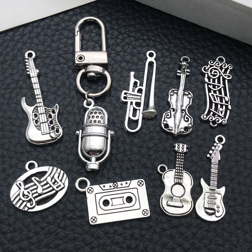 Antique Silver Zinc Alloy Music Note Instrument Microphone Charm Pendants for DIY Jewelry