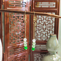 Gold Chain Gradient Green Bead Drop Earrings Four Stack view 3