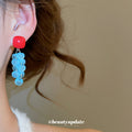 Red Square and Blue Grape Cluster Stud Earrings Jewelry Pair view 3