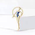 Gold Rhythmic Gymnast Brooch Blue Enamel Leotard Hoop Pin view 2