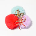Rhinestone Bow Fluffy Pom Keychain Metal Ring Three Colors view 3