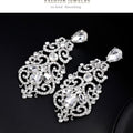 Silver Tone Crystal Scroll Teardrop Openwork Crystal Metal Dangle Earrings view 5