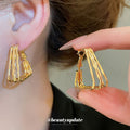 Gold Tone Open Trapezoid Geometric Hoop Earrings Jewelry Accessory view 3