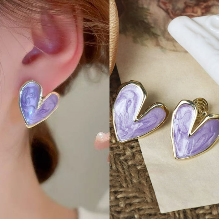 Glossy Enamel Heart Stud Earrings in Four Bright Colors