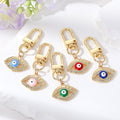 Gold Tone Crystal Halo Enamel Evil Eye Clip Keychains in Five Colors view 1