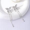 Silver Tone Butterfly Twin Chain Extra Long Stud Earrings view 2