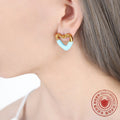 Heart Enamel Stud Earrings Gold Steel Blue White Brown view 3