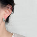 Silver Tone Oval Aqua Stone Huggie Hoop Earrings For Women view 2