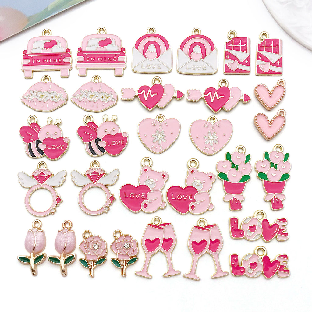 Zinc Alloy Enamel Heart Bouquet Charm Pendant for DIY Bracelet Necklace Keychain