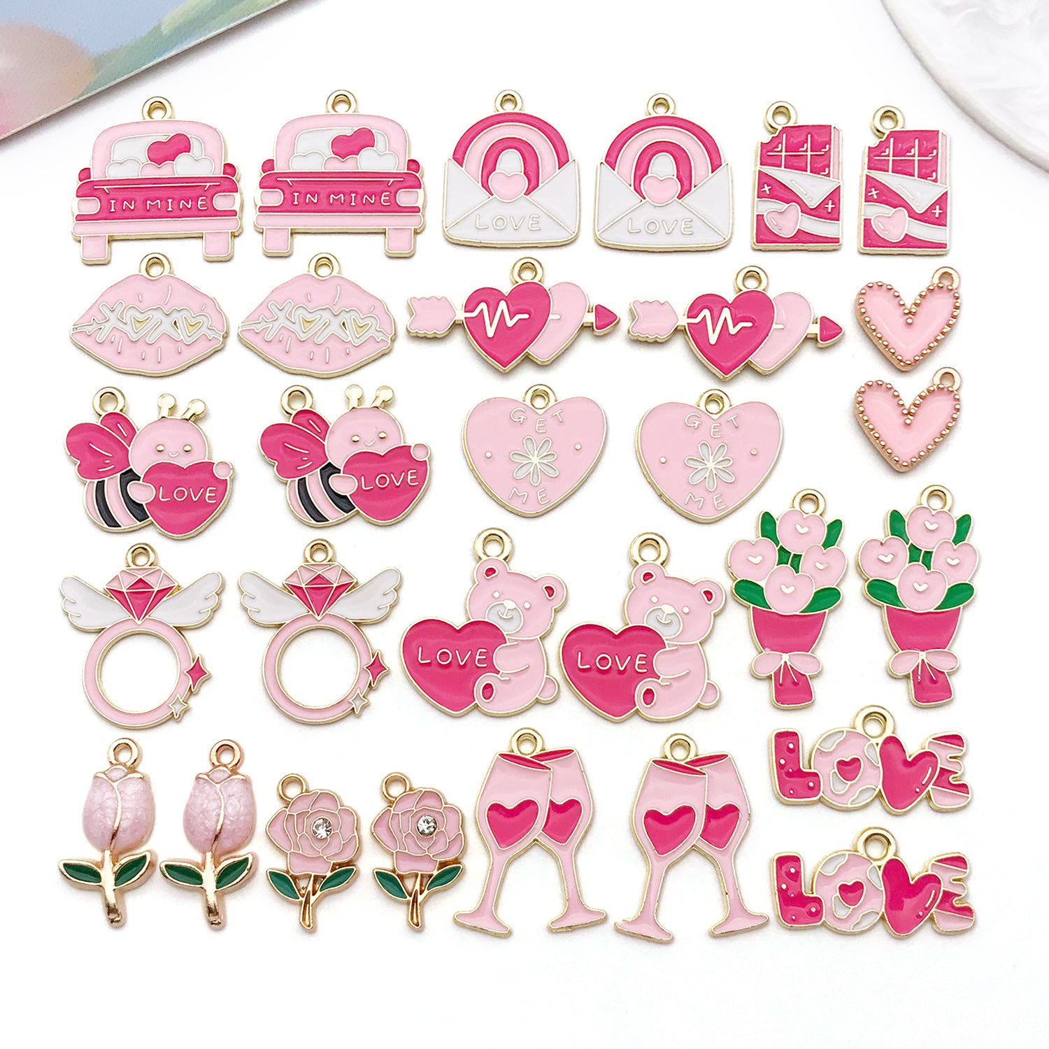 Zinc Alloy Enamel Heart Bouquet Charm Pendant for DIY Bracelet Necklace Keychain
