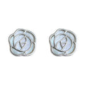 Silver-Tone Mother-of-Pearl Hollow Rose Outline Stud Earrings view 5