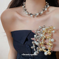Mixed Pearl and Metal Bead Necklaces in Three Tones view 1