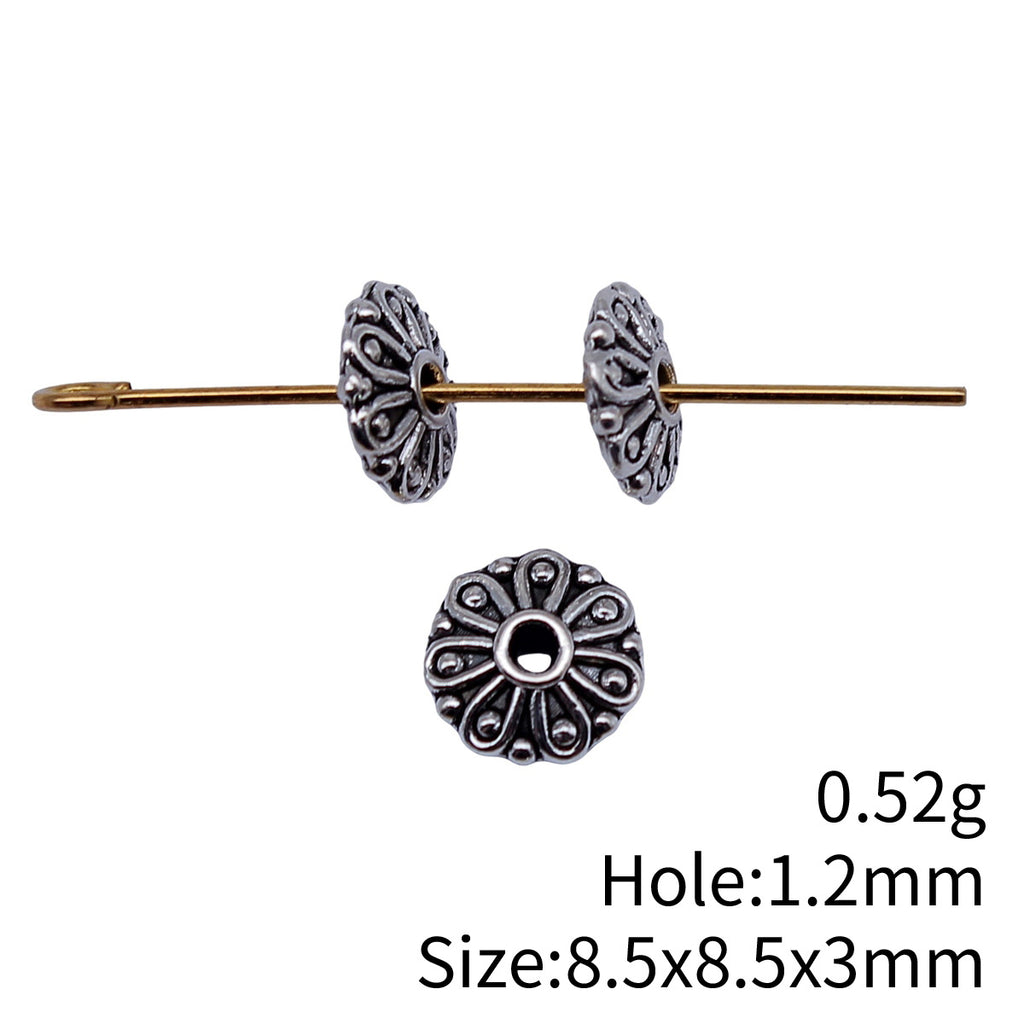 8.5x8.5x3mm 0.52g Antique Silver Zinc Alloy Round Disc Small Hole Spacer Beads for Bracelet Making