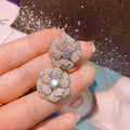 Silver Tone Pave CZ Camellia Flower Stud Earrings Pair view 1
