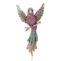 Long-Tailed Bird Brooch In Metal With Spread Wings, A Crystal Body, And A Long Feathered view 2