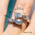Silver Tone Dual Pear Clear Aqua Open Wrap Finger Ring view 4
