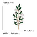 Green Enamel Leaf Branch Brooch with White Faux Pearls view 6