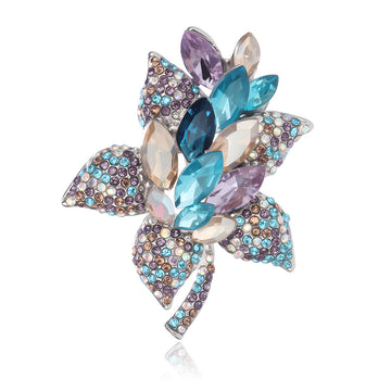 Aqua Red Floral Bouquet Two Designs Metal Brooch Pin