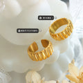 Gold Tone Ribbed Open Band Ring Wide Fluted Cuff Style view 2
