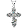 Silver Tone Ornate Floral Cross Pendant Necklace Polished Metal Jewelry view 1