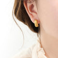 Ribbed Twisted C Shape Crescent Stud Earrings Gold Steel view 6