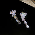 Clear Floral Crystal Drop Earrings And Y Necklace In Silver Tone view 6
