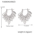 Textured Leaf Cluster Hoop Earrings In Gold Or Steel view 7