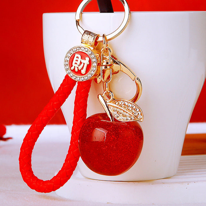 Glitter Jelly Apple Keychains in Five Colors with Braided Loop Options