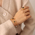 Gold Open Soft Wire Black Shell Triangle Square Cuff Bangles view 6
