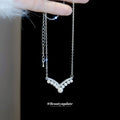 Silver Tone Crystal Chevron Necklace With Pearl Drop view 1