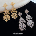 Intricate Openwork Floral Lace Drop Earrings In Silver Tone view 4