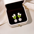 White Tulip Green Heart Flower Pearl Drop Earrings Styles view 3