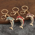 Rhinestone Dolphin Metal Keychain With Split Ring And Lobster Clasp view 1