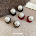 Oversized Pearl Stud Earrings with Black or Red Rims view 3