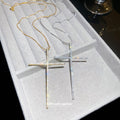 Long Crystal Cross Pendant Necklace in Two Metal Tones view 2