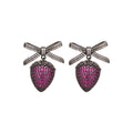 Green Crystal Strawberry Earrings with Silver Tone Bows view 5