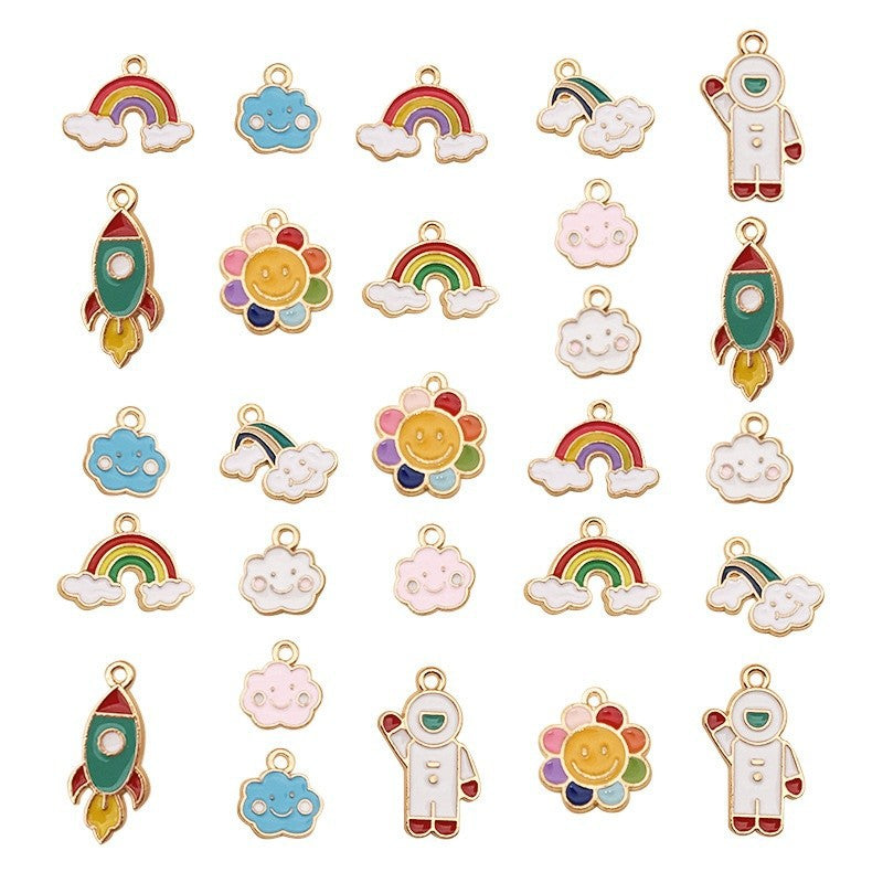K Gold Enamel Zinc Alloy Astronaut Cloud Rainbow Charm Pendant for DIY Bracelet Jewelry