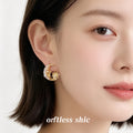Gold Tone White Pearl Crescent And Color Starburst Stud Earrings view 2