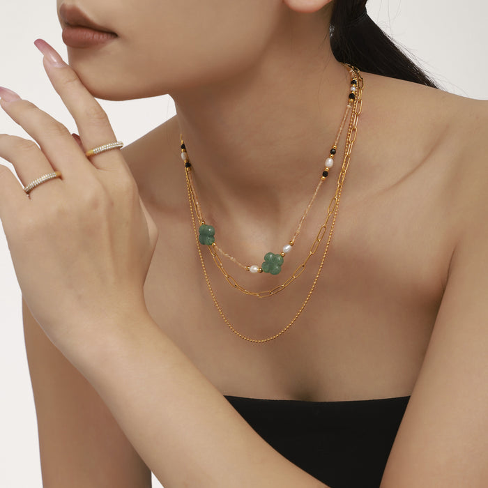 Freshwater Pearl Stone Flower Bead Necklace Multiple Colors