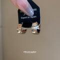 Light Gold Square Crystal Huggie Earrings with Ridged Frames view 4