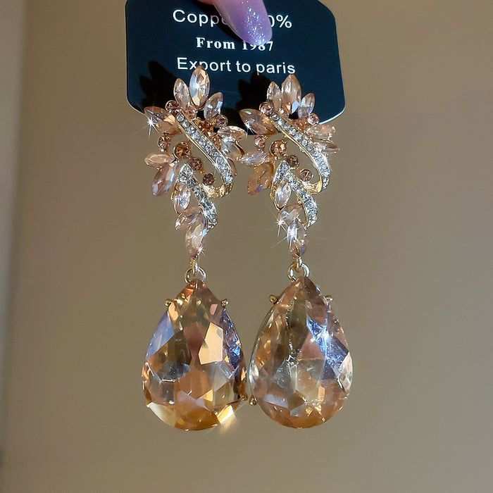 Crystal Leaf Cluster Teardrop Statement Earrings Fashion Jewelry