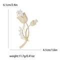 Gold Tone Tulip Stem Brooch With Clear Faceted Stones view 4