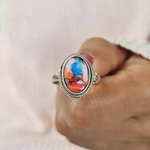 Alternate close view of the antique silver tone ring