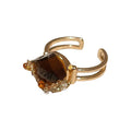 Gold Tone Brown Oval Double End Crystal Open Ring With Extra Style view 5