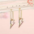 Gold Tone Rectangular Huggie Earrings with Crystal Charm Drops view 6
