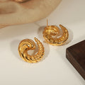 Twisted Spiral C-Shape Stud Earrings Gold Silver Titanium Steel view 4