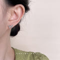 Silver Tone Double Loop Wire Ribbon Bow Stud Earrings For Women view 2