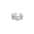 Silver Open Rings Wave Crystal And Green Square Stone view 5